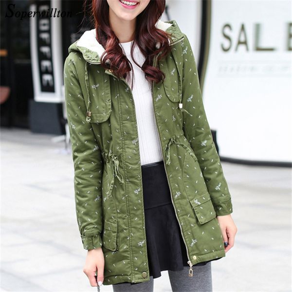 

slim autumn women jacket cotton coats print army green khaki blue red hooded coat girl basic long jacket outerwear 2019, Black