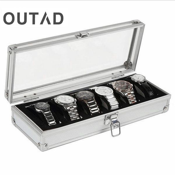 

caja para reloj 6 grid insert slots jewelry watch case display storage box aluminium watch box saat kutusu, Black;blue