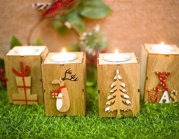 New Home Festive Christmas Wood Candle Holder Candlestick Table