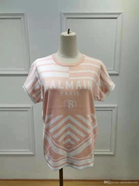 

2020 весна роскошь лето новый дизайн женская с коротким рукавом вязаная футболка мода милан топы, White