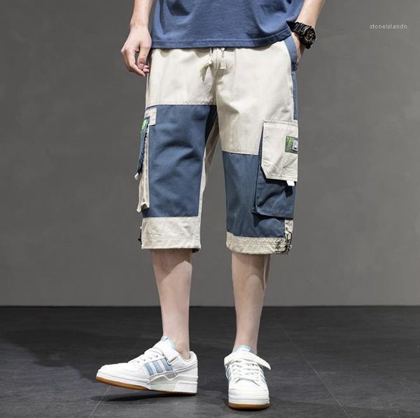 

shorts relaxed drawstring casual beach pants summer fashion sports short mens pants patchwoek over knee mens, White;black