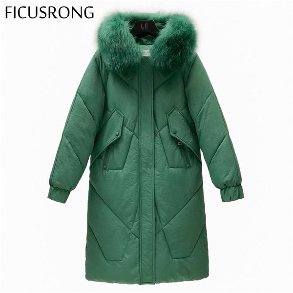 

ficusrong causal winter jacket women cotton padded warm thicken with fur collar long coats parka womens jackets, Black