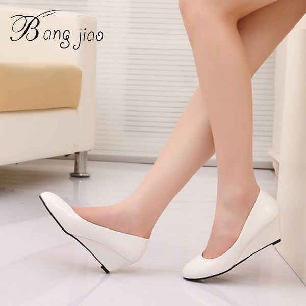 

bangjiao autumn spring wedges women shoes heels black white office shoe casual women pumps zapatos mujer