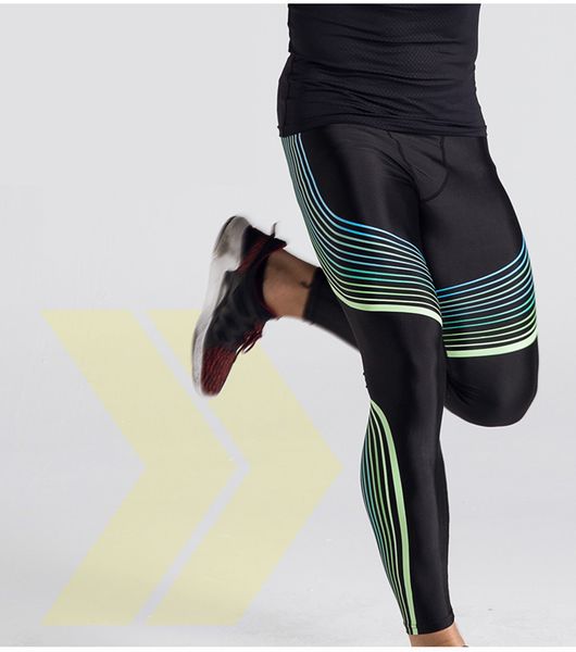 

calças de compressão dos homens correndo esportes masculino ginásio de fitness jogging calças listradas impressão leggings de co, Black