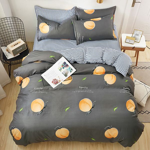 Peach Bedding Set King Size Simple Fresh Grey Duvet Cover Queen