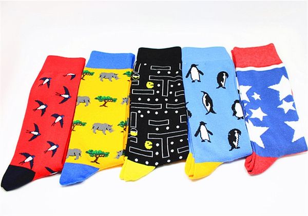 

new cotton personality medium and long socks contrast printing men's cotton socks trend socks, Pink;yellow