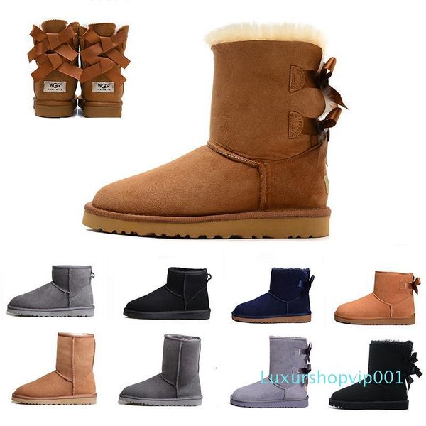 

a chestnut wgg women boots classic tall bailey bowknot black coffee blue leather winter snow ankle womens half knee australian boots 36-41