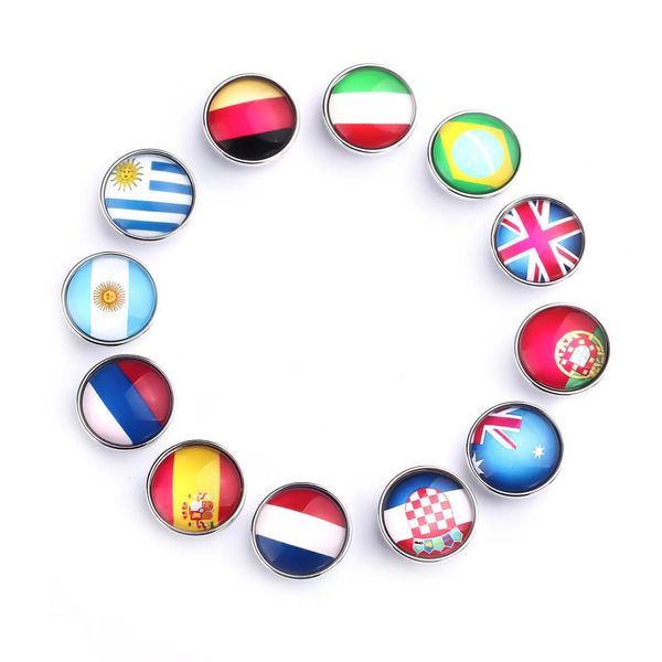 

flags of the world 20mm glass snap noosa button for diy jewelry round p cabochons fit brass ginger snap bracelet necklace earring ring, Golden;silver