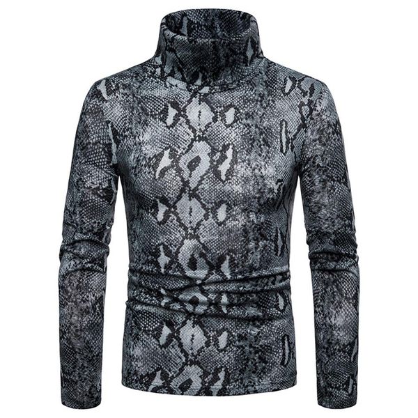 

winter snakeskin print high neck long sleeve jumper men slim fit pullover ing, White;black