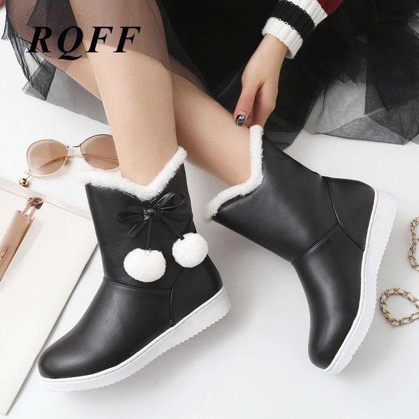 

pu leather women ankle boots slip-on short snow boot woman soft warm flat winter new plush womens shoes black white pink size 41