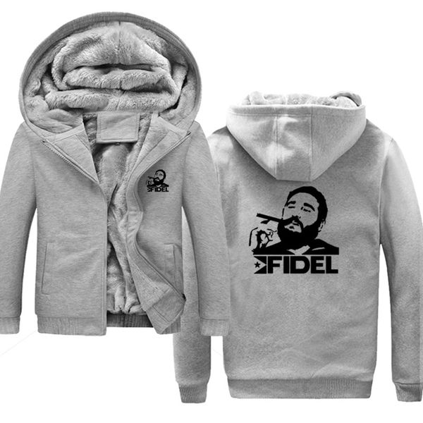 

sweatshirt warm fleece thicken jacket fidel castro men hip-hop zipper jacket sweatshirts thicken hoodie coat clothing, Black