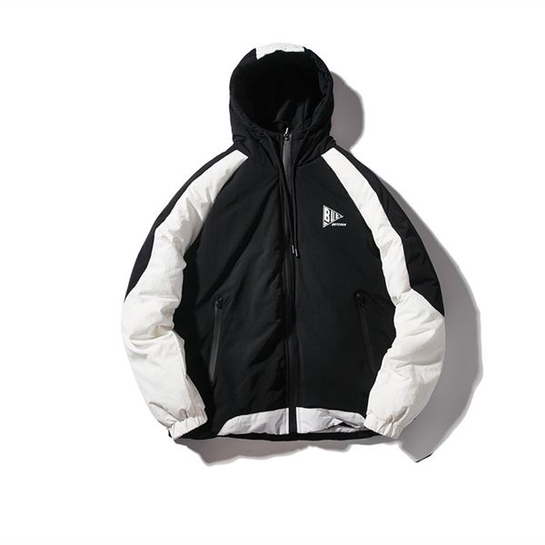 

men's wear black and white color panel men's hooded cotton-padded clothes popular