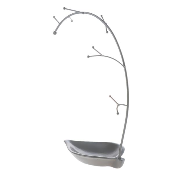 

metal necklace bracelet hanging jewelry display organizer rack with ring trinkets dish tray, Black;white