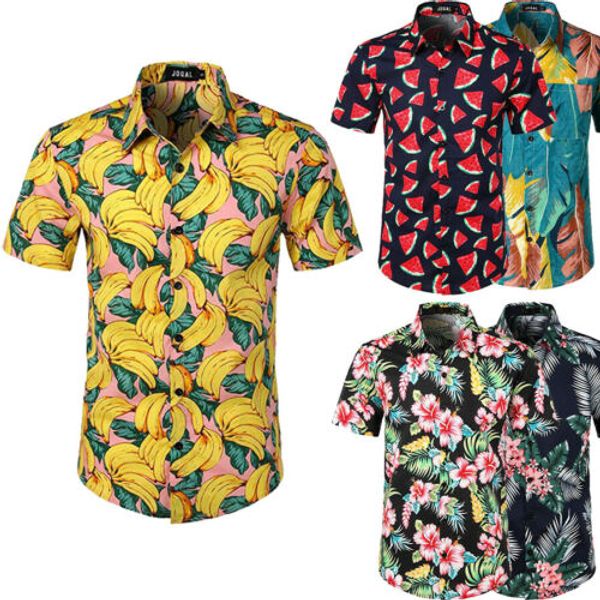 

new fashion men hawaiian summer floral printed beach sea short sleeve luau shirt blouse multiple colours s-2xl tee, White;black