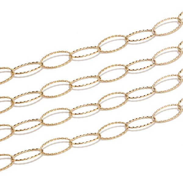 

1 meter 10mm width stainless steel gold tone textured oval rolo cable link chain accessories fit for jewelry making diy supplies, Blue;slivery