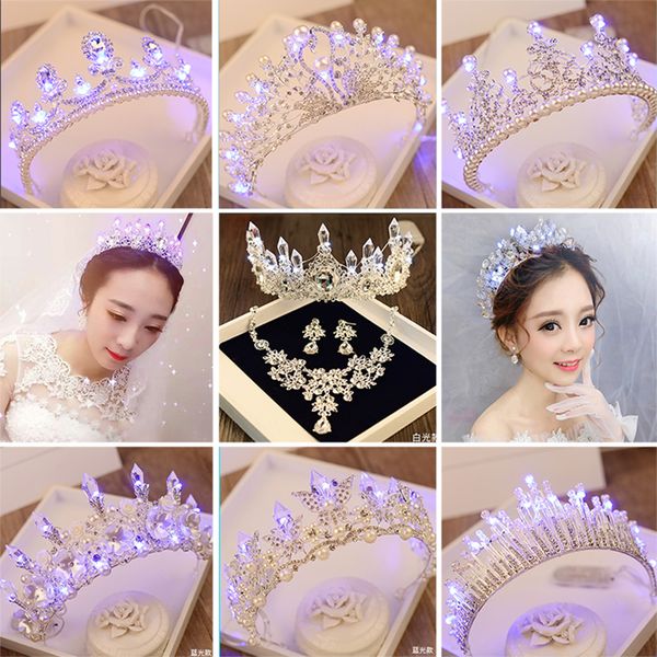

bridal luminous crown women brithday party hair decoration wedding led light tiara bride queen crown christmas girl hair jewelry, Golden;white