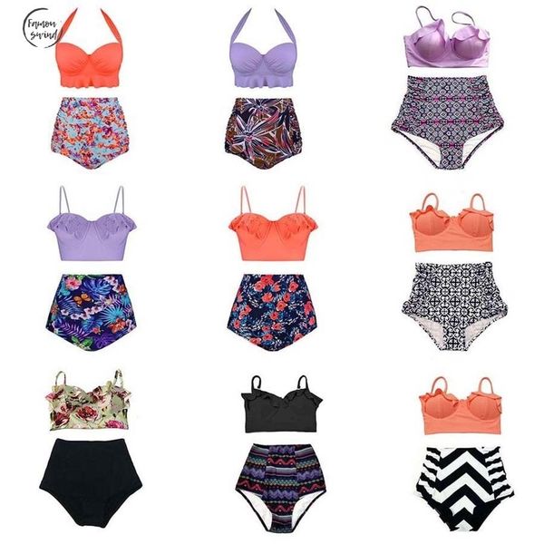 

2019 купальник бикини женщины новые высокой талией купальный костюм плюс размер купальники push up бикини set vintage пляжная одежда xxl, White;black