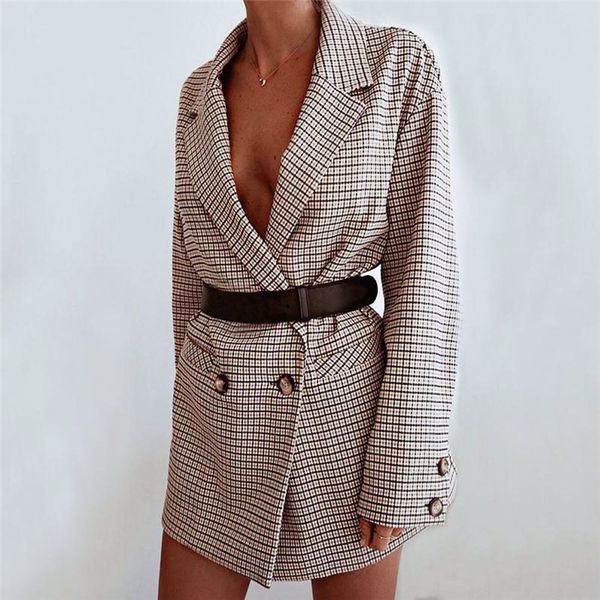 

2019 autumn new fashion women ladies suit coat england style blazer long sleeve plaid outwears office lady's long blazers, White;black