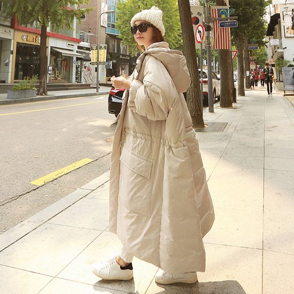 

lanmrem 2019 winter new fashion women loose plus casual knee thicker hooded down jacket tc213 y190926, Black;white