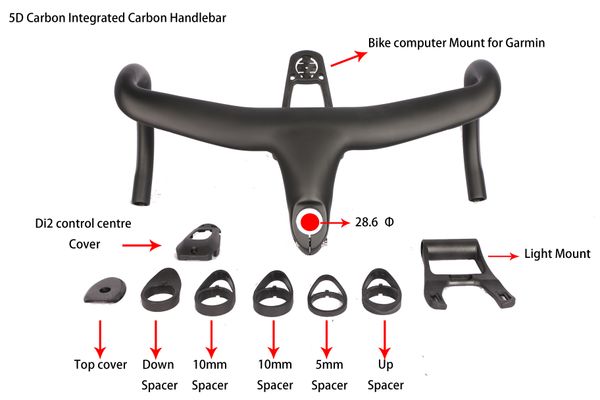 

5d full carbon integrated drop bar road bicycle handlebar 28.6mm ud weave with bike computer mount ing