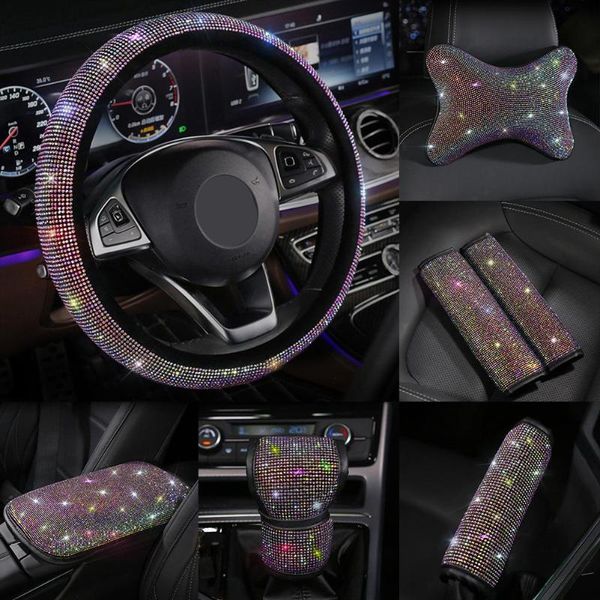 

colorful rhinestones crystal car seat belt cover pad gear shift set diamond steering wheel cover auto interior accessories kit