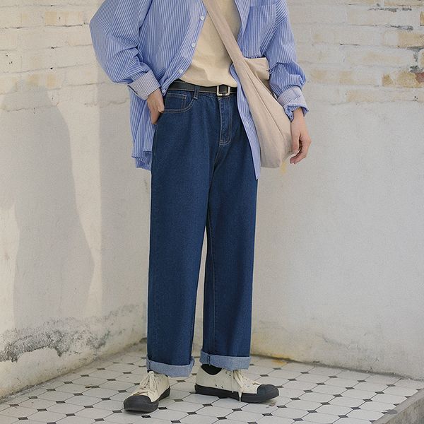 

men's jeans 2019 four seasons are suitable for the new slim straight trousers wide leg jeans loose casual personality youth only, Blue