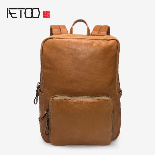 

aetoo мешок плеча, марочный ручная голова слой кожа коровы рюкзак, мужской и женский универсальный минималистский рюкзак