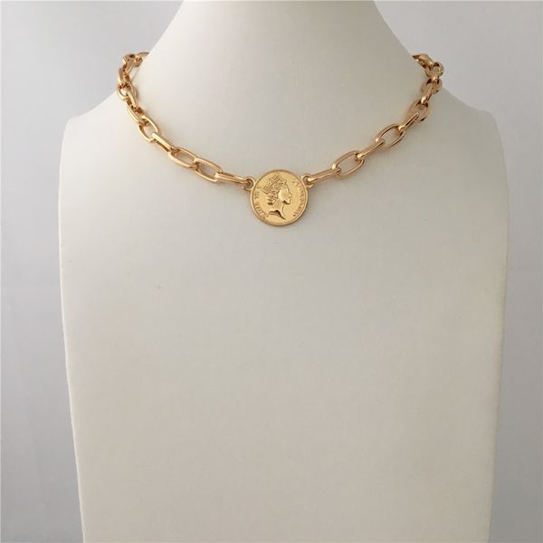 

trendy gold color plating coin pendant choker necklace for women girl, Golden;silver