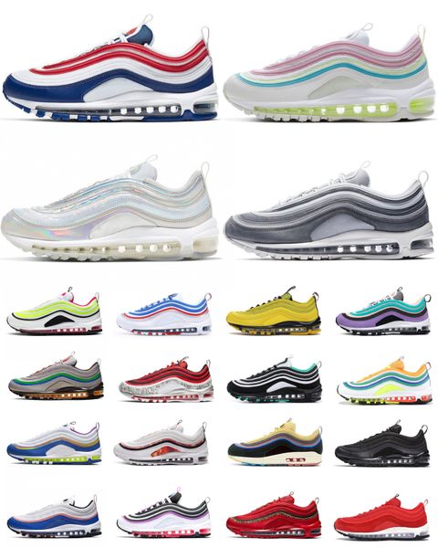 

97 мужские кроссовки с низким подушка мужчины женщины серебро золото anniversary edition кроссовки 97s спорт спортивные спортивные тренажеры, Black