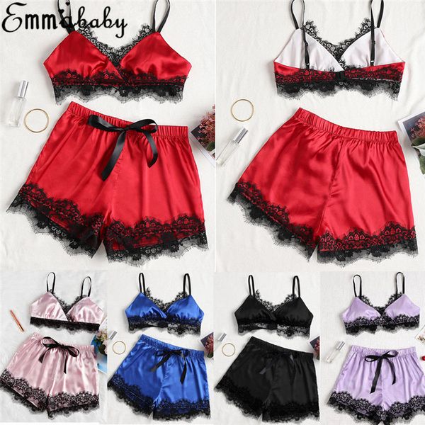 

2pcs pajamas sets for women fashion lace satin pijama summer nightwear lingerie pajamas pyjamas women homewear new style, Blue;gray