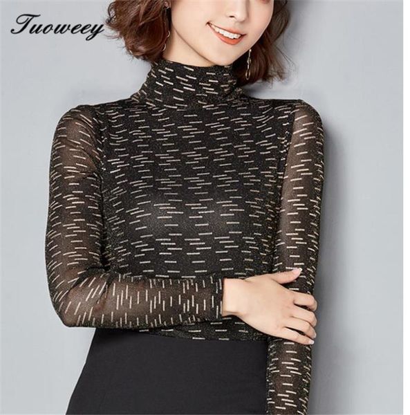 

2019 new fashion spring women autumn slim ladies geometry turtleneck shirts women blouses long sleeve shirts gold printed, White