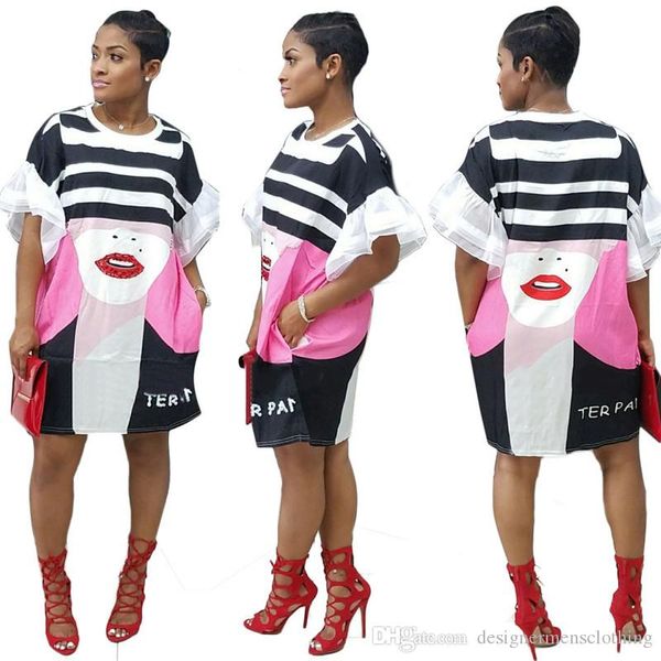 

женское лето 3d печати платья шеи экипажа bodycon сексуальная одежда мода половина рукава партии повседневная одежда, White;black