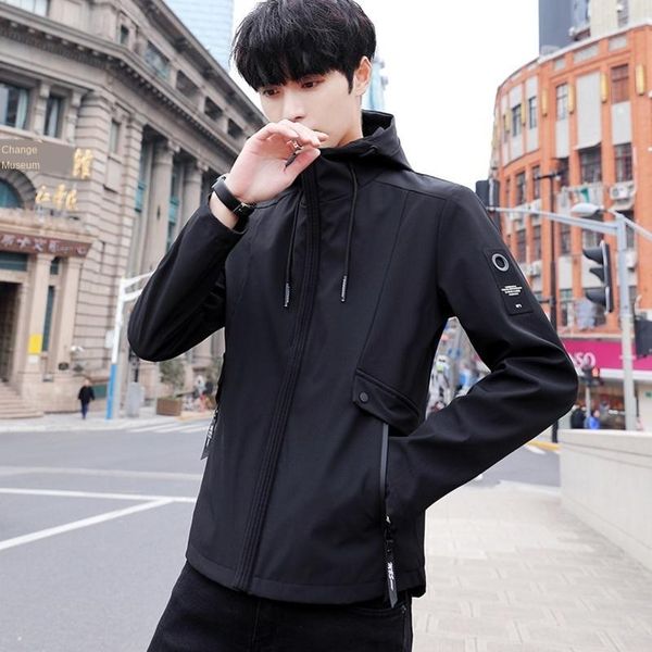 

mens designer youth large size windproof solid color jacket all-match casual medium and long coat menimls, Black;brown