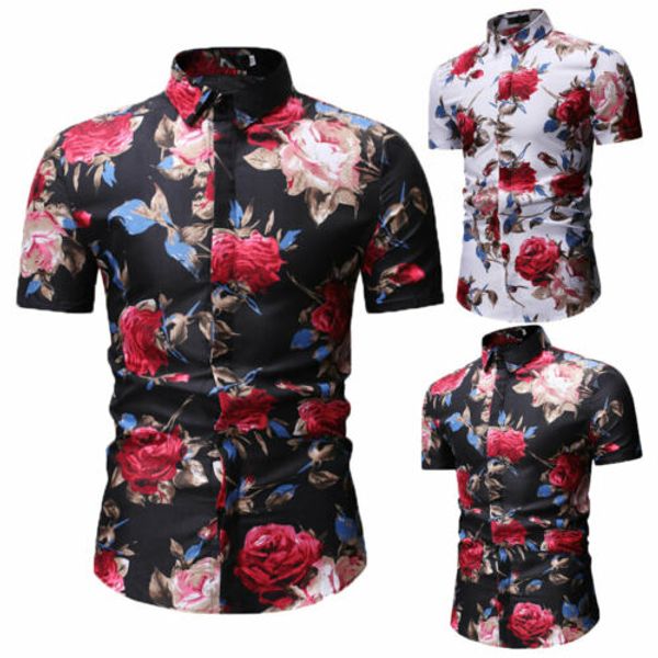 

fashion men luxury shirts casual stylish slim fit short sleeve floral shirt, White;black