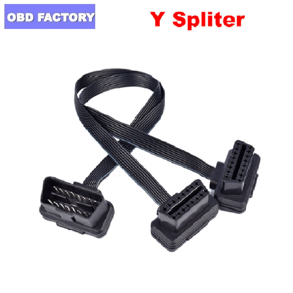 

selling flat+thin as noodle obdii obd 2 obd2 16 pin elm327 male to dual female y splitter elbow extension connector cable