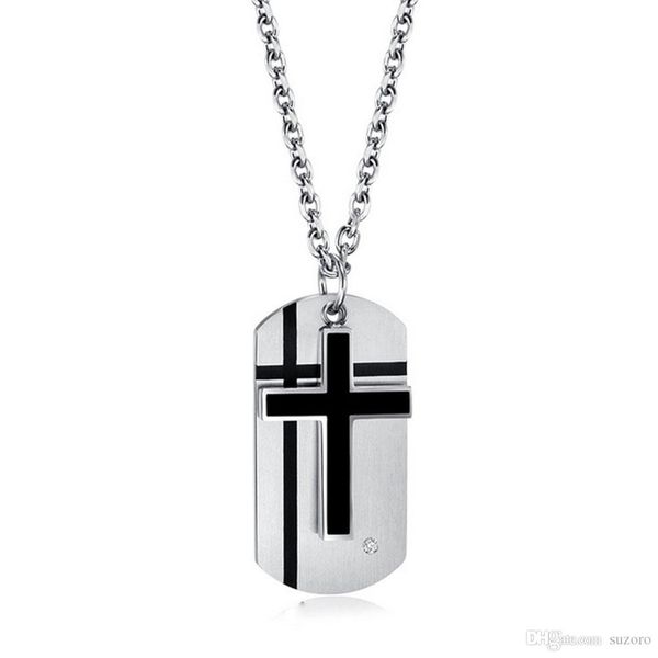 

neutral pendant necklace vintage men's titanium steel cross tag classic necklace jewelry gift, Silver