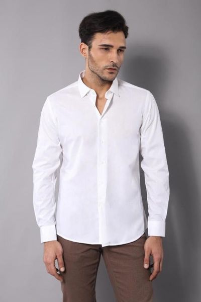 

multimodal slimfit cream male shirt unimart shop, White;black