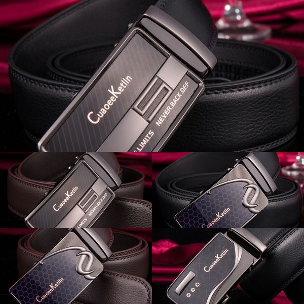 

men's double-sided two-layer cowhide automatic trousers buckle trousers belt genuine leather belt straight ck, Black;brown