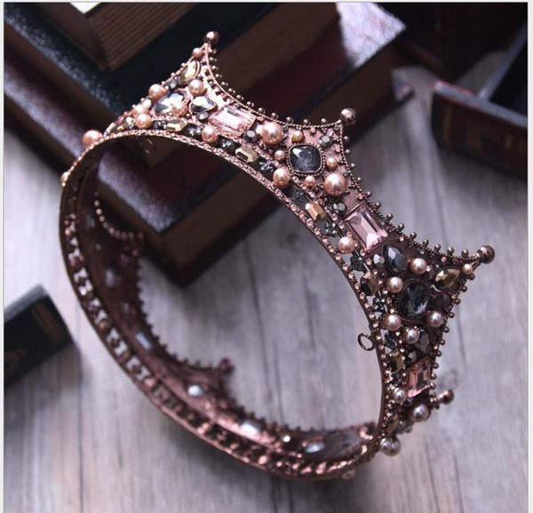 

queen baroque black bride round crown crown shadow tower head jewelry, Slivery;golden