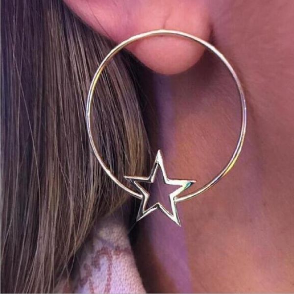 

find me 2019 new fashion vintage star alloy drop earrings for women jewelry boho hollow out big circle dangle earrings wholesale, Silver