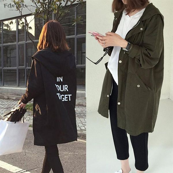 

Fashion Korean England Style Spring Autumn Type Loose Regular Jacket Outwear Letter Printed Long Style Female Jacket Coat With Zipper