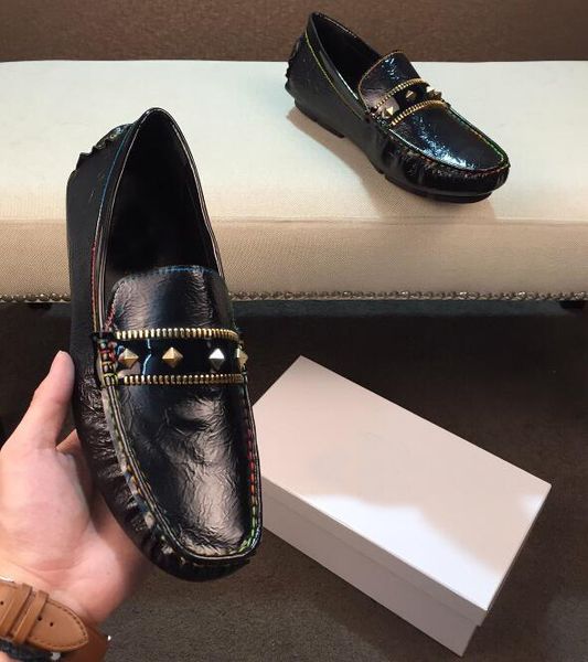 

[orignal box] luxury new mens loafers drive rivet real leather casual slip on shoes size 38-44, Black