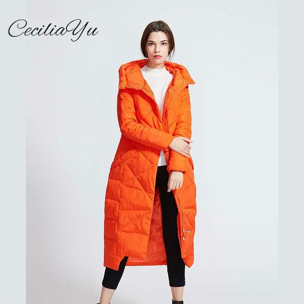 

ceciliayu 2018 winter new arrival ceciliayu x-long solid single breasted wide-waisted thick down large size down coat for women, Black