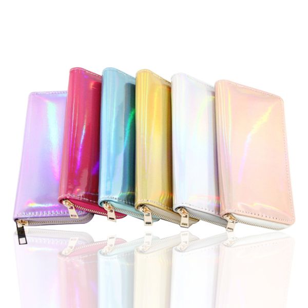 

new fashion laser holographic wallet women long purse female clutch bag women wallets purses portfel zip phone pocket carteras, Red;black