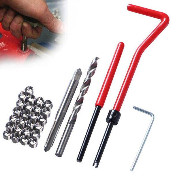 25 pcs torneira chave chave reparação kit ferramentas de mão vermelho fio inserção de aço inoxidável ferramenta de reparação de carro de aço inoxidável m5 / m6 / m8