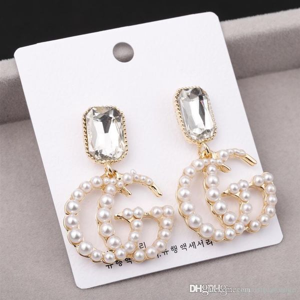 

s925 серебряной игла бренд классического дизайнера серьга личность преувеличены g письма жемчужных серег способ кристаллических ювелирные из, Silver