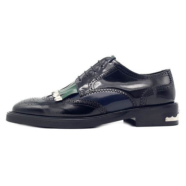 

2019 new brogues genuine leather shoes men carved tassel metal derby shoes british style party pointed toe flat shoes plus size, Black