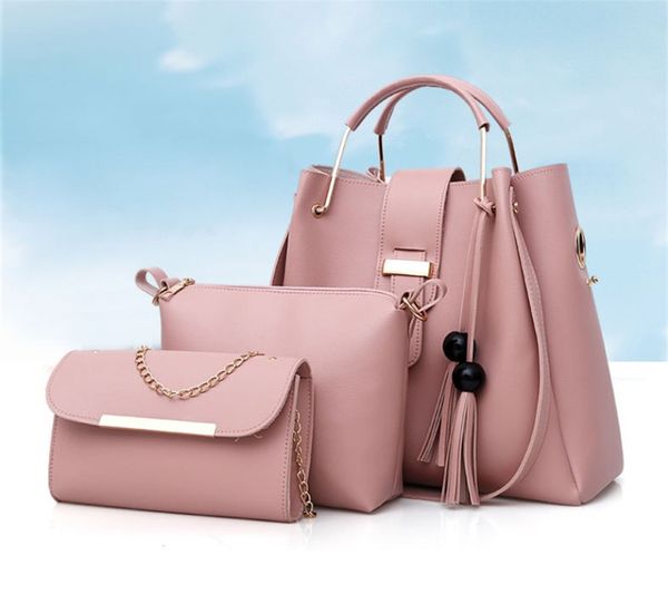 

6colors new women pure color fashion pearl tassel mother bag three piece one shoulder bag ph-cfy20061635