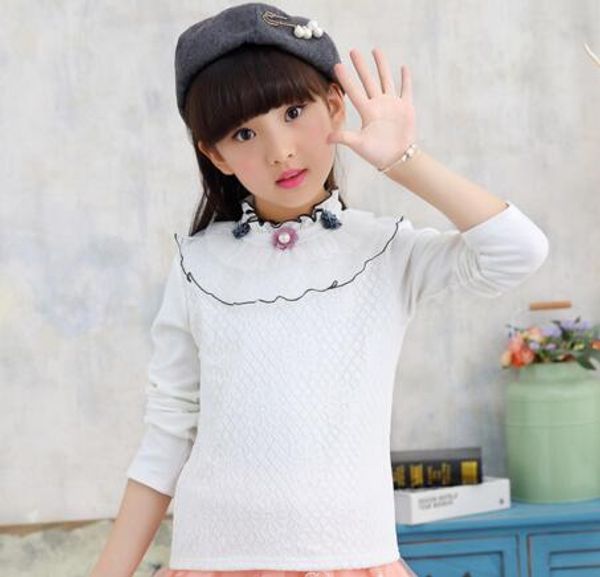 

2019 spring autumn new style the girl white lace flowers style fashion long sleeve t-shirt children clothes, White;black