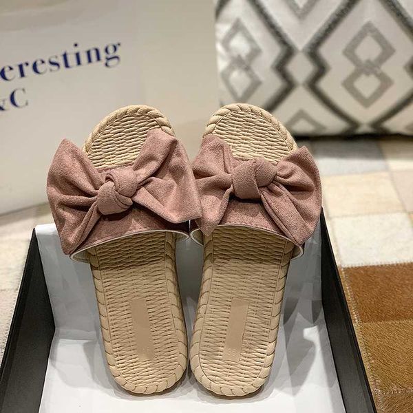 

2020 new ladies slippers solid shallow mouth casual outside walking women's shoes bowknot summer zapatos de mujer slippers women, Black